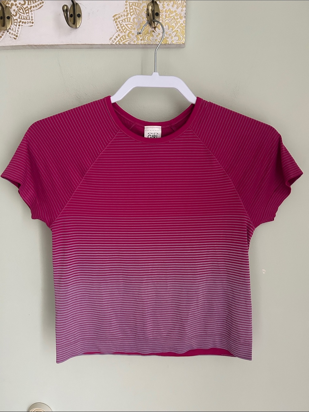 Athleta Magenta to Light Pink Ombre Striped Crop Top